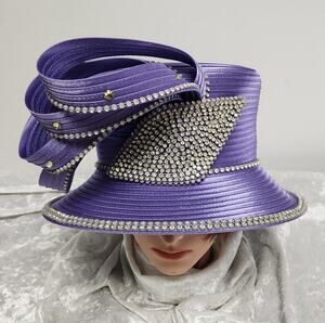 Swan Hat New York Purple w Rhinestones Womens Couture Hat